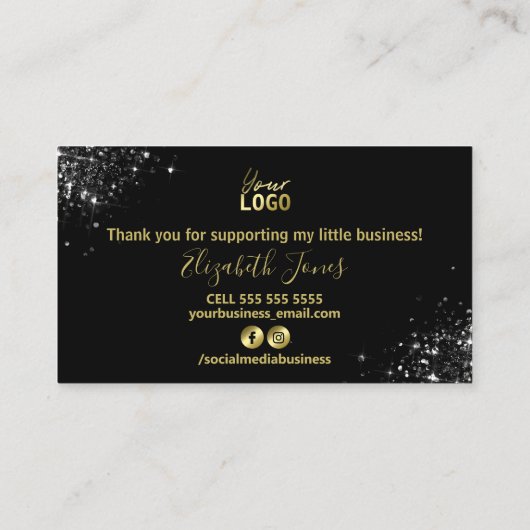 ブラックグリッター金ゴールド購入ありがとう 名刺 (裏面)