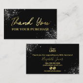 ブラックグリッター金ゴールド購入ありがとう 名刺 (正面/裏面)
