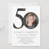 ブラックグリッター50と素晴らしい誕生日 招待状 (正面)