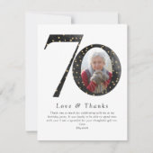 ブラックグリッター70th誕生日写真 サンキューカード (正面)