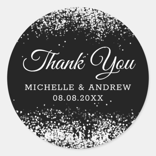 ブラックグリッター |シルバー紙吹雪 ラウンドシール (正面)