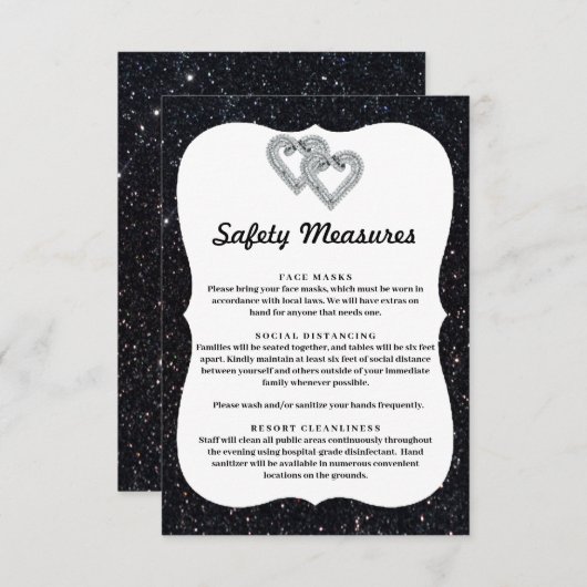 ブラックグリッター ダイヤモンドハート 安全対策 エンクロージャーカード (正面/裏面)