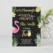 ブラックグリッター フラミンゴ パイナップル 2次 招待状 (スタンド正面)