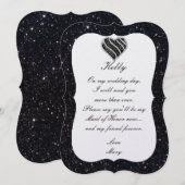 ブラックグリッター ブラックハート メイドオブオナー カード (正面/裏面)