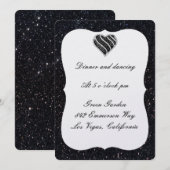 ブラックグリッター ブラックハート 披露宴のご案内カード 招待状 (正面/裏面)