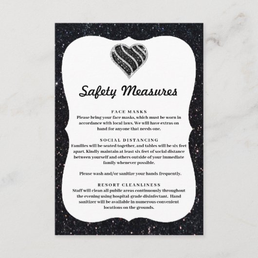 ブラックグリッター ブラック&ホワイト ハート 安全対策 エンクロージャーカード (正面)