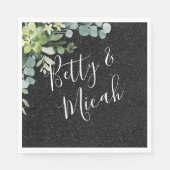 ブラックグリッター&ユーカリ結婚ス スタンダードランチョンナプキン (正面)