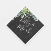 ブラックグリッター&ユーカリ結婚ス スタンダードランチョンナプキン (角)