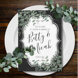 ブラックグリッター&ユーカリ結婚ス 招待状