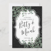 ブラックグリッター&ユーカリ結婚ス 招待状 (正面)