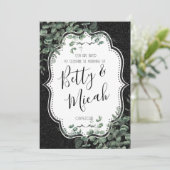 ブラックグリッター&ユーカリ結婚ス 招待状 (スタンド正面)