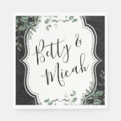 ブラックグリッター&ユーカリ結婚ズナプキンス スタンダードランチョンナプキン (正面)