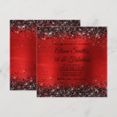ブラックグリッター レッドフォイル 50歳 & ファビュラス 誕生日 招待状 (正面/裏面)