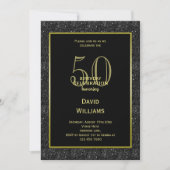 ブラックグリッター、金ゴールドフレーミングマンズ誕生日 招待状 (正面)