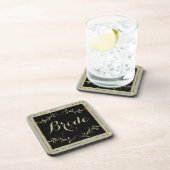 ブラックグリッター&金ゴールドフローラフレームブライド文字 コースター (右側)