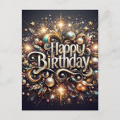 ブラックグリットレエレガントット誕生日はがき ポストカード (正面)