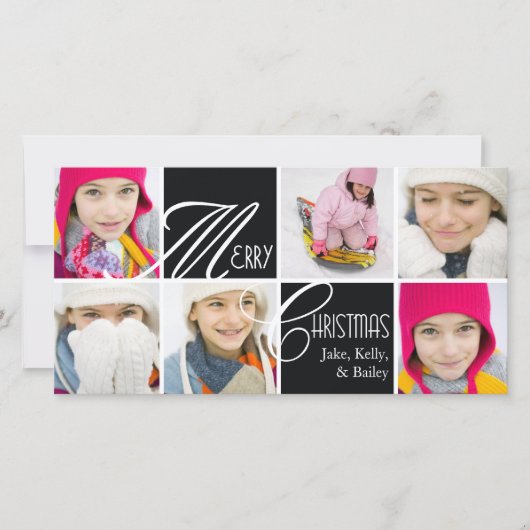 ブラックグリーティングカードのクリスマススクリプトのコラージュ シーズンカード (正面)