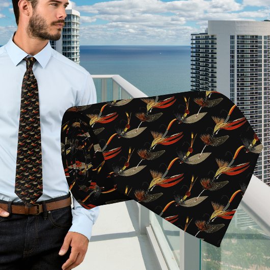 ブラックグリーンとタンフライ釣りヴィンテージ水色 ネクタイ