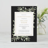 ブラックグリーンのライフセレブレーション フォト 葬儀 招待状 (スタンド正面)