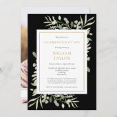 ブラックグリーンのライフセレブレーション フォト 葬儀 招待状 (正面/裏面)