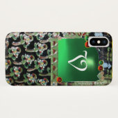 ブラックグリーンアールヌーボー宝石モノグラムエメラルド Case-Mate iPhoneケース (裏面(横))
