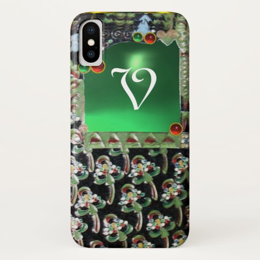ブラックグリーンアールヌーボー宝石モノグラムエメラルド Case-Mate iPhoneケース (裏面)