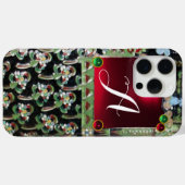 ブラックグリーンアールヌーボー宝石モノグラム、レッドルビー Case-Mate iPhoneケース (裏面 (横))