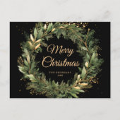 ブラックグリーンエレガントクリスマスモダン植物学 シーズンポストカード (正面)