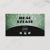 ブラックグリーンエレガントスパークルグリッターダイヤモンドのロゴ 名刺 (正面)