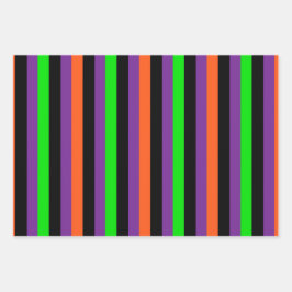 ブラックグリーンオレンジ紫ハロウィンパターン ラッピングペーパーシート