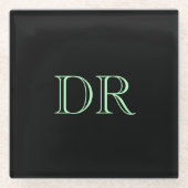 ブラックグリーンカスタムイニシャルミニマル ガラスコースター (正面)