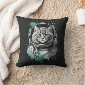 ブラックグリーンキャットキャットデザイン クッション (ブランケット)