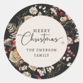 ブラックグリーンクリスマスステッカー ラウンドシール (正面)