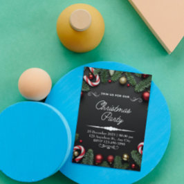 ブラックグリーンクリスマスツリーズパーティの招待状 招待状