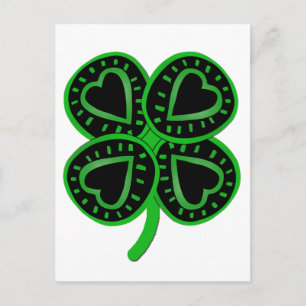 ブラックグリーンクローバーハートSt patty's day葉書 ポストカード