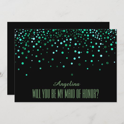 ブラックグリーングリッター私のメイド・オブ・オーナー(花嫁付き添い人) 招待状 (正面/裏面)