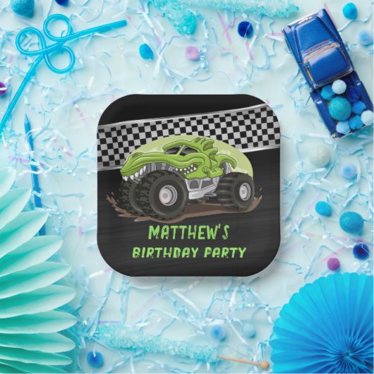 ブラックグリーンゲーターモンスタートラック誕生日パーティー ペーパープレート (パーティー)