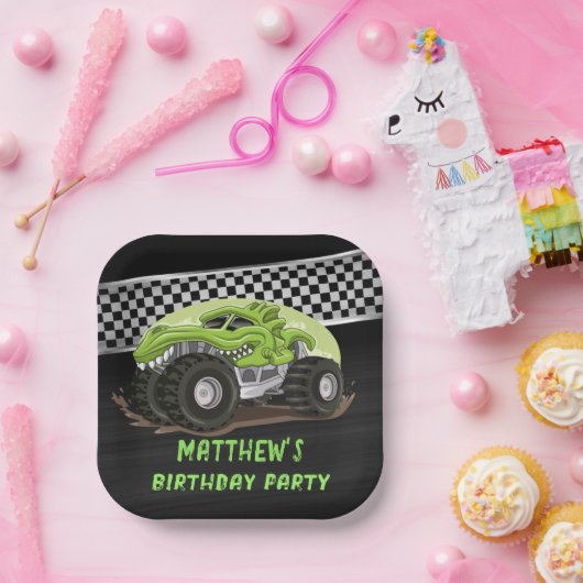 ブラックグリーンゲーターモンスタートラック誕生日パーティー ペーパープレート (パーティー)