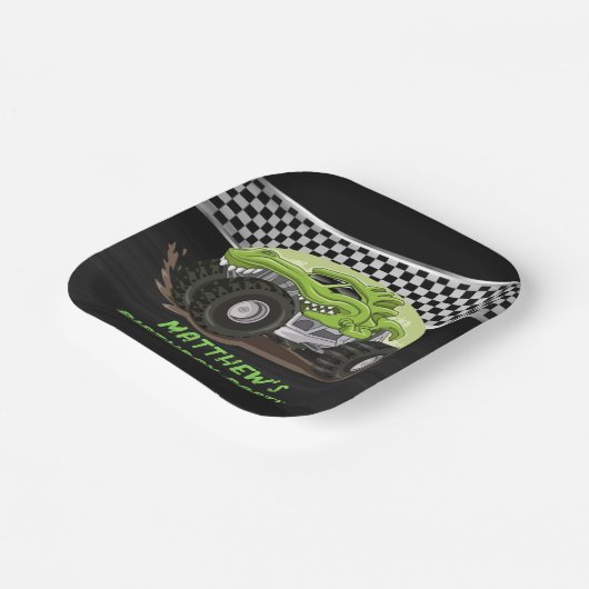 ブラックグリーンゲーターモンスタートラック誕生日パーティー ペーパープレート (傾斜あり)