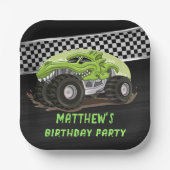 ブラックグリーンゲーターモンスタートラック誕生日パーティー ペーパープレート (正面)