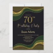 ブラックグリーンゴールドグリッター70歳の誕生日パーティー 招待状 (正面)