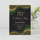 ブラックグリーンゴールドグリッター70歳の誕生日パーティー 招待状 (スタンド正面)