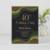 ブラックグリーンゴールドグリッター 40歳の誕生日パーティー 招待状 (スタンド正面)