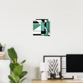 ブラックグリーンシェードホワイトモザイク様レトロデザイン ポスター (ホームオフィス)