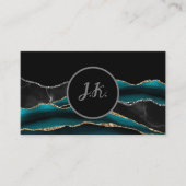 ブラックグリーンシルバーイニシャルアゲートグラムマーブル 名刺 (正面)