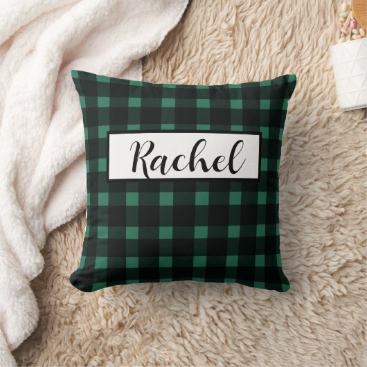 ブラックグリーンジンガムパーソナライズされた クッション (ブランケット)