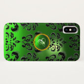 ブラックグリーンダマスクエメラルドジェムモノグラム Case-Mate iPhoneケース (裏面(横))