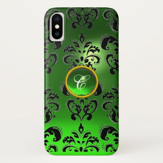 ブラックグリーンダマスクエメラルドジェムモノグラム Case-Mate iPhoneケース (裏面)