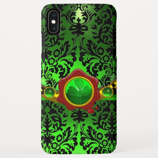 ブラックグリーンダマスク、シャムロック、レッドワックスシールモノグラム Case-Mate iPhoneケース (裏面)