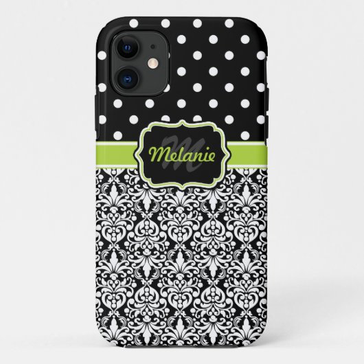 ブラックグリーンダマモノグラムのスク水玉模様パターン Case-Mate iPhoneケース (裏面)